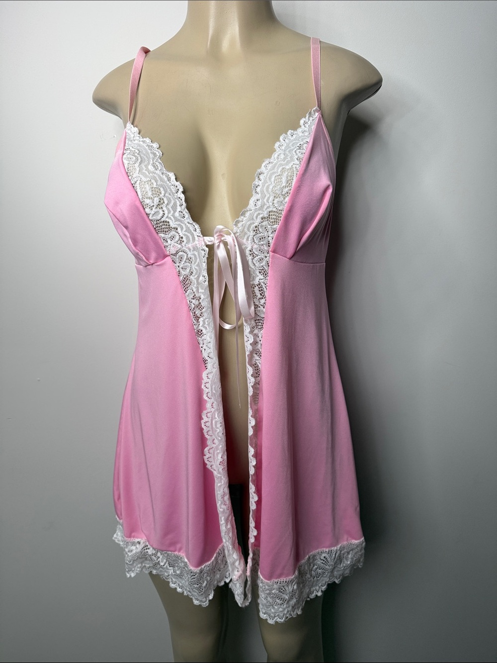 Pink Lace-Trim Chemise with Front Tie - Women's Sleepwear